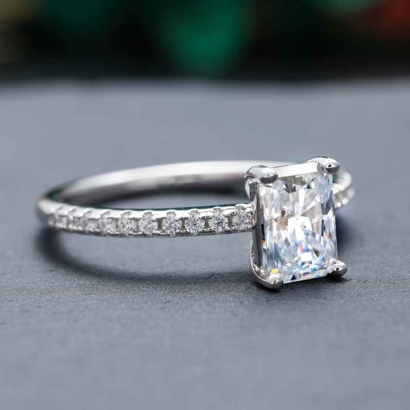 Vintage Style Radiant Cut Moissanite Engagement Ring